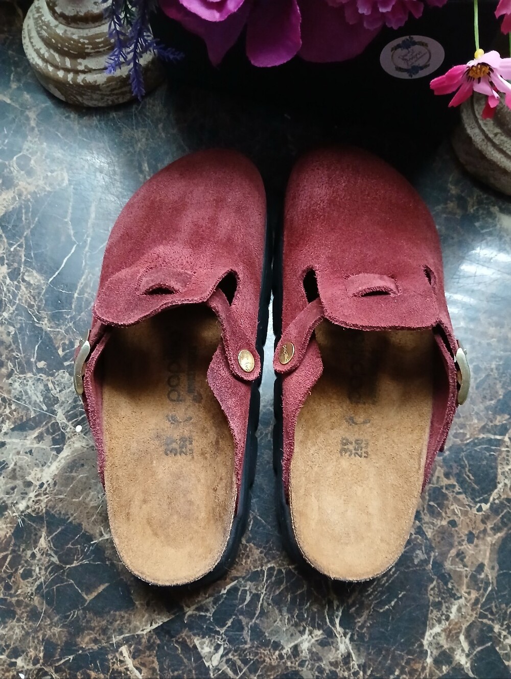 Papillio Birkenstock Women's Burgundy Suede Clog Sandals - Picture 4 of 12